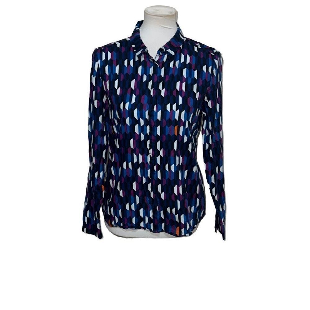 Kate Spade Saturday Geometric Button Front Long Sleeve Blouse sz S Small